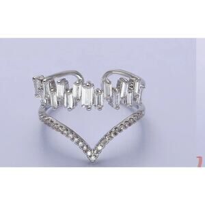 Gold Plated Curve Baguette Cz Diamond Chevron Ring